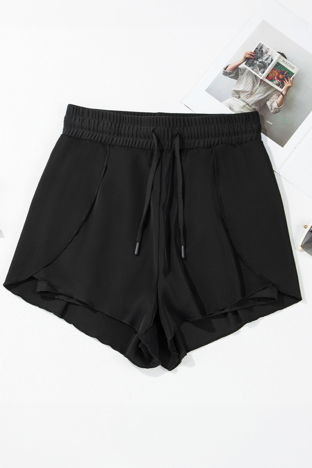 High Waisted Drawstring 2-in-1 Side Pocket Color Block Bikini Shorts
