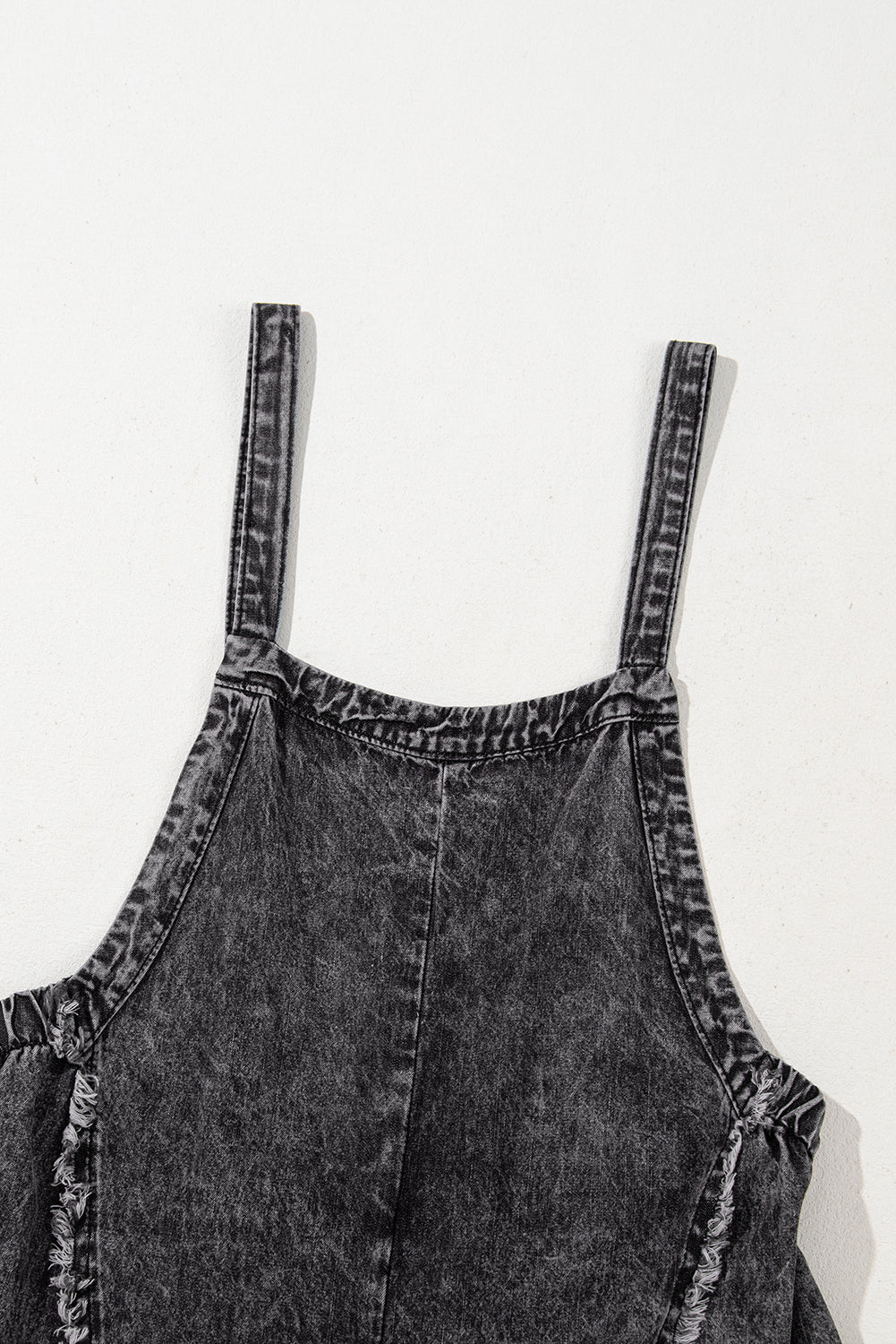 Light Wash Frayed Exposed Seam Wide Leg Denim Overall