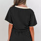 Sequin Rugby Football Bow Patched Colorblock Edge Tee and Skort Set