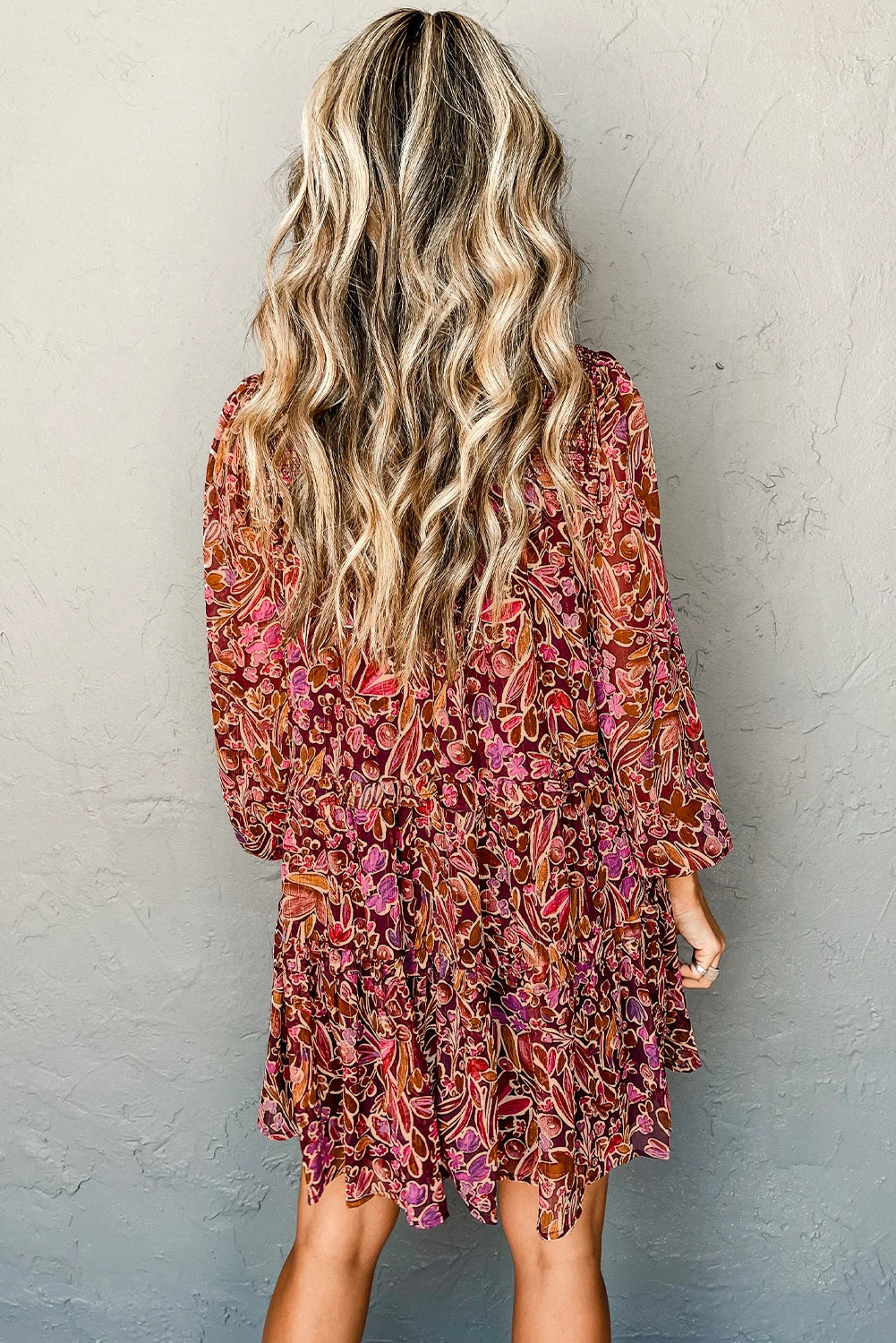 Shirred High Neck Loose Mini Dress