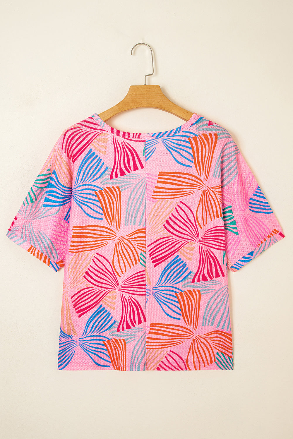 Printed Waffle Crewneck Loose Short Sleeve Top