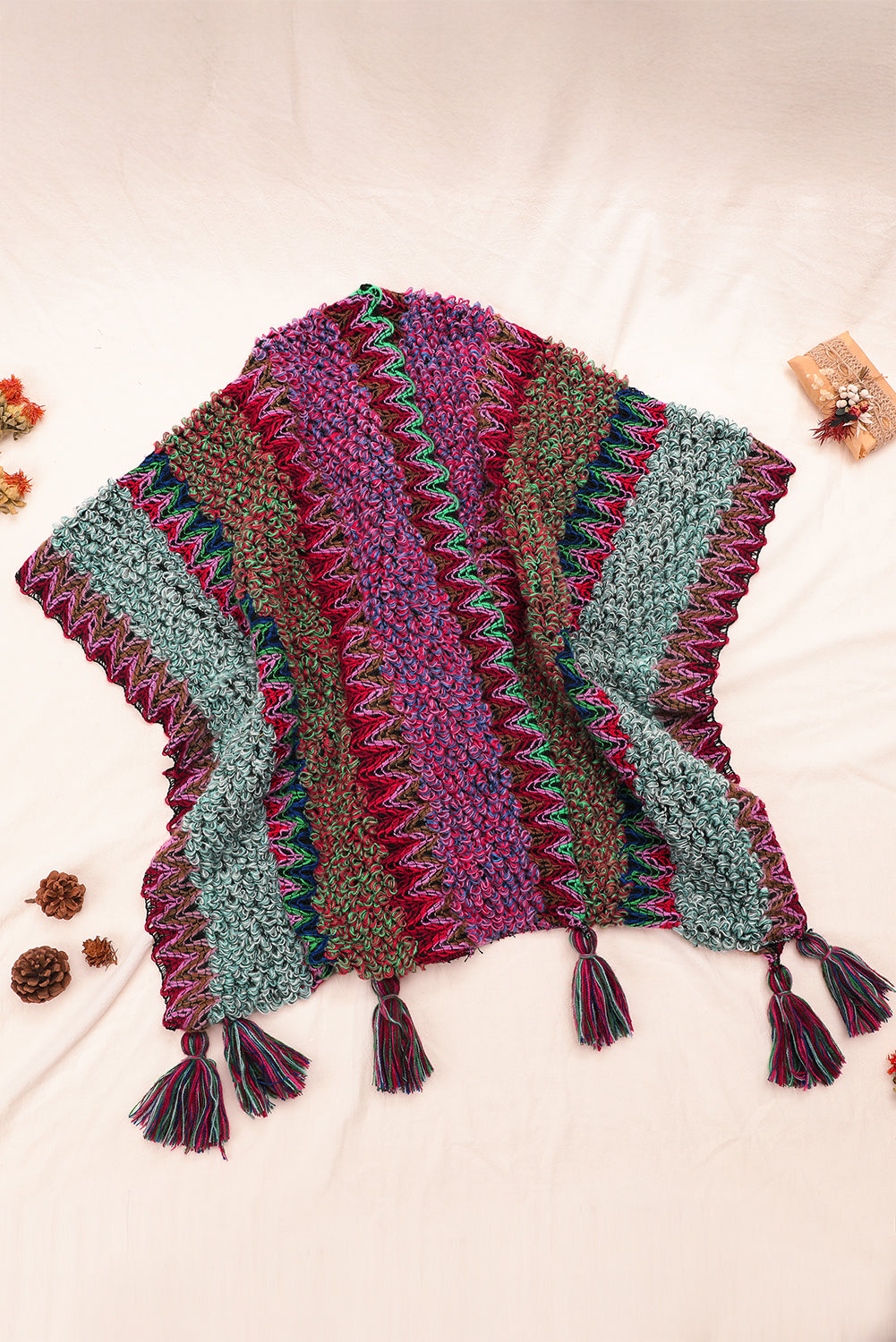 Ethnic Knit Shawl Wrap Cape Sweater Thickened Tassel Poncho Cloak