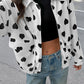 Double Flap Pocket Heart Print Collar Zip Jacket