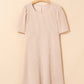 Corded Knit Crew Neck Puff Sleeve Shift Mini Dress
