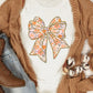 Glitter Trim Floral Bow Print Cotton Blend T Shirt