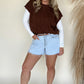 Cable Texture Crew Neck Short Sleeve Sweater Top