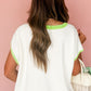 Contrast Trim Round Neck Short Sleeve Loose Knit Sweater