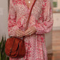 Bohemian Floral Print Tassel Tie Long Sleeve Flowy Mini Dress