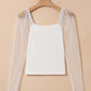 Swiss Dot Mesh Long Sleeve Square Neck Slim Top