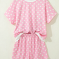 Polka Dot Print Color Block Trim Mock Neck Short Set