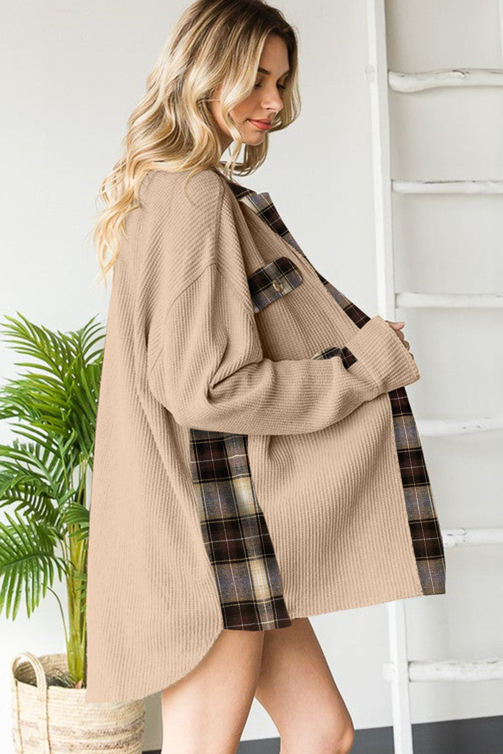 Plaid Waffle Knit Shacket