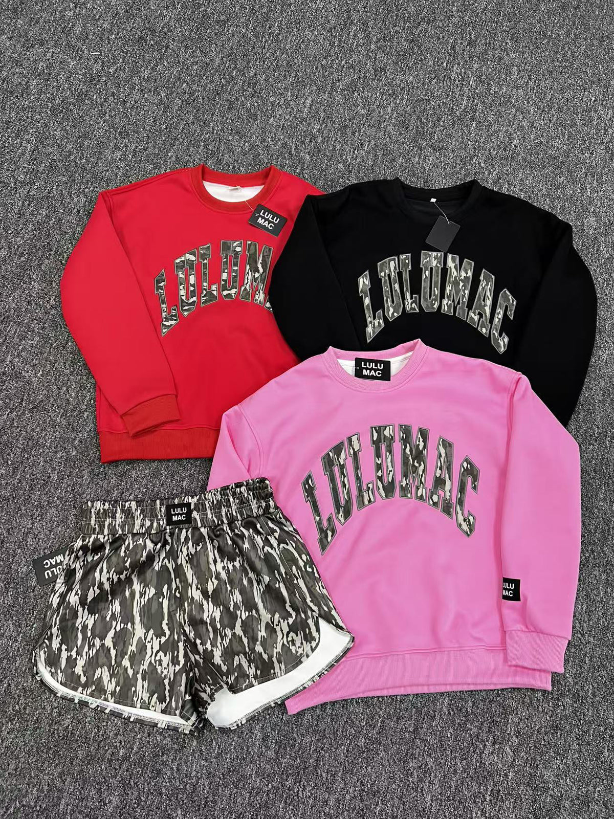 Women's Camo Letter Patch Pullover Sweatshirt & Matching Camouflage Athletic Shorts Set