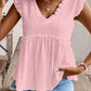 Textured Ruffled Trim V Neck Flutter Flowy Top
