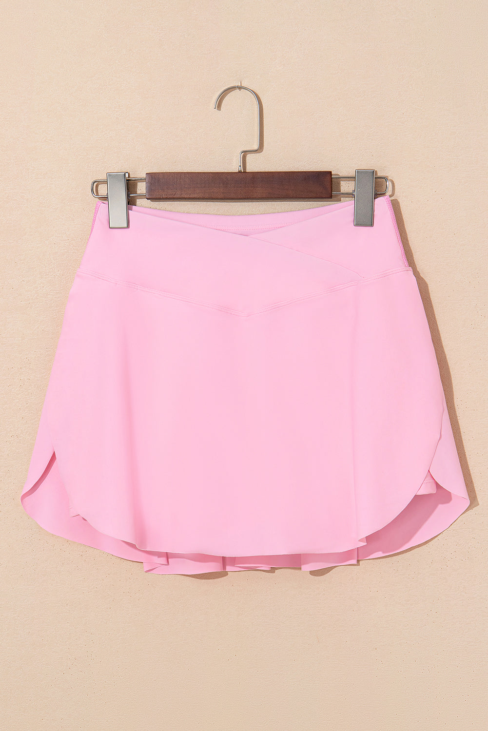 Solid Pocketed Crossover High Waist Swim Skort
