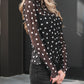 Black Polka Dot Patterned Bodycon Mock Neck Mesh Long Sleeve Top