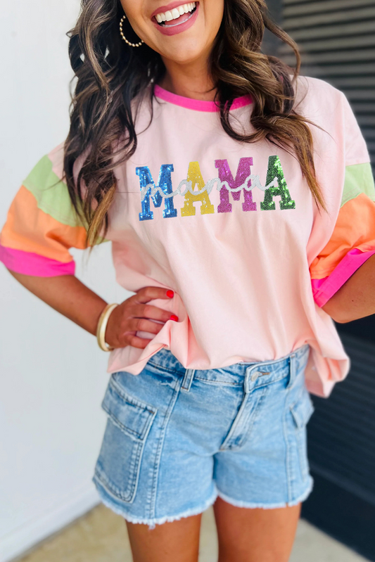 Sequin MAMA Patchwork Sleeve Tee
