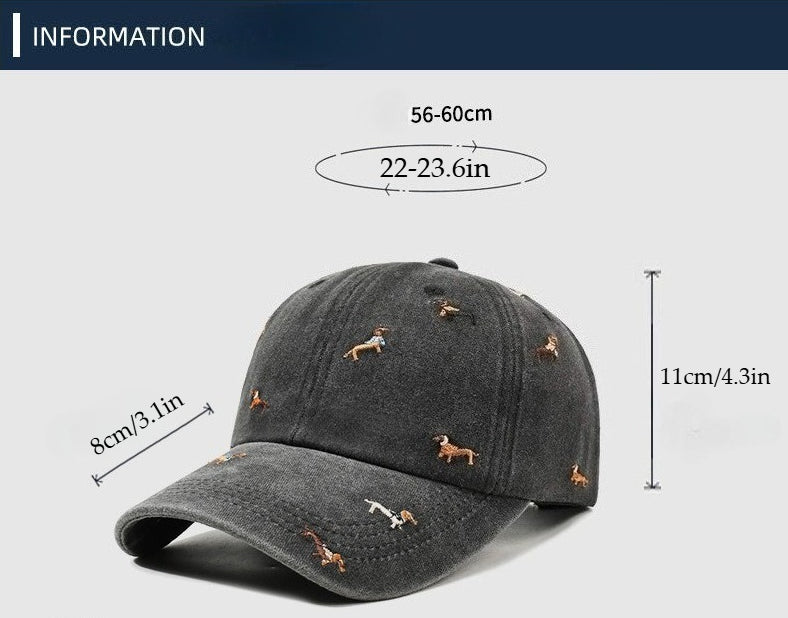 Vintage Distressed Baseball Cap with Puppy Embroidery