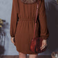 Floral Embroidered Tassel Tie Waist Long Sleeve Mini Dress