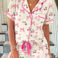 Floral Print Contrast Pipping Short Pajamas Set
