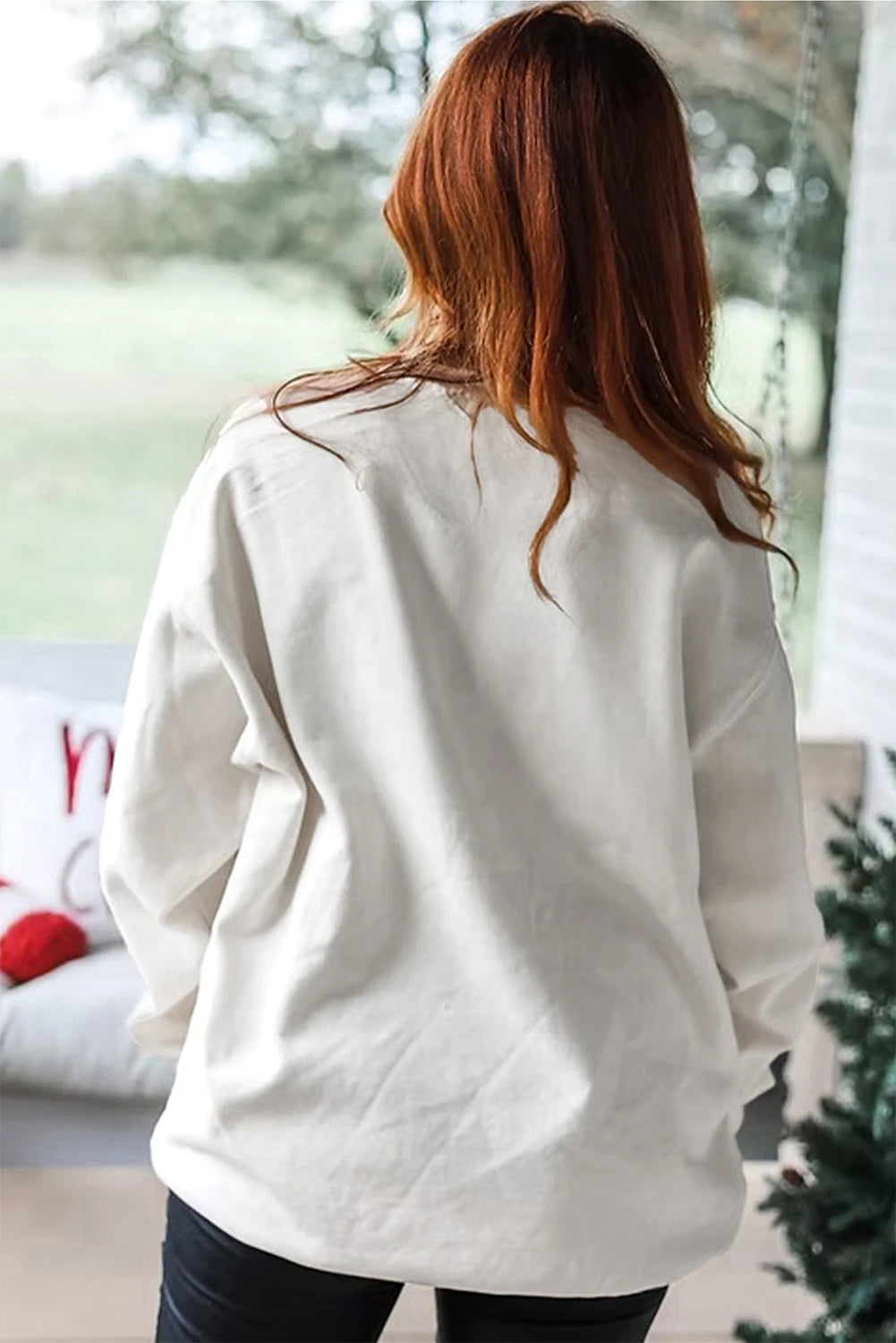 Christmas Tree Patched Drop Shoulder Sweatshirt