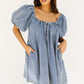 Bubble Sleeve Square Neck Denim Dress