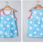 Sky Blue Tie Dye Star Print Striped Trim Round Neck Casual Tank Top