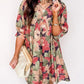 Floral Print Frilled Collar V Neck Half Sleeve Mini Dress