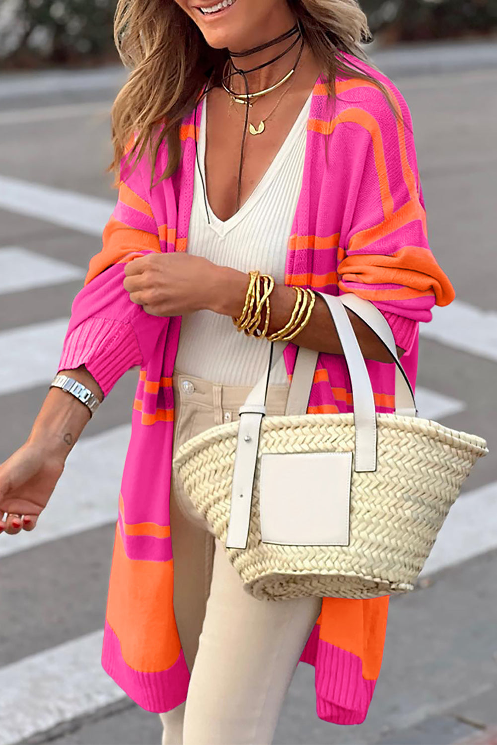 Striped Long Sleeve Ribbed Cardigan