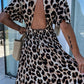 Leopard V Neck Cinched Open Back Maxi Dress