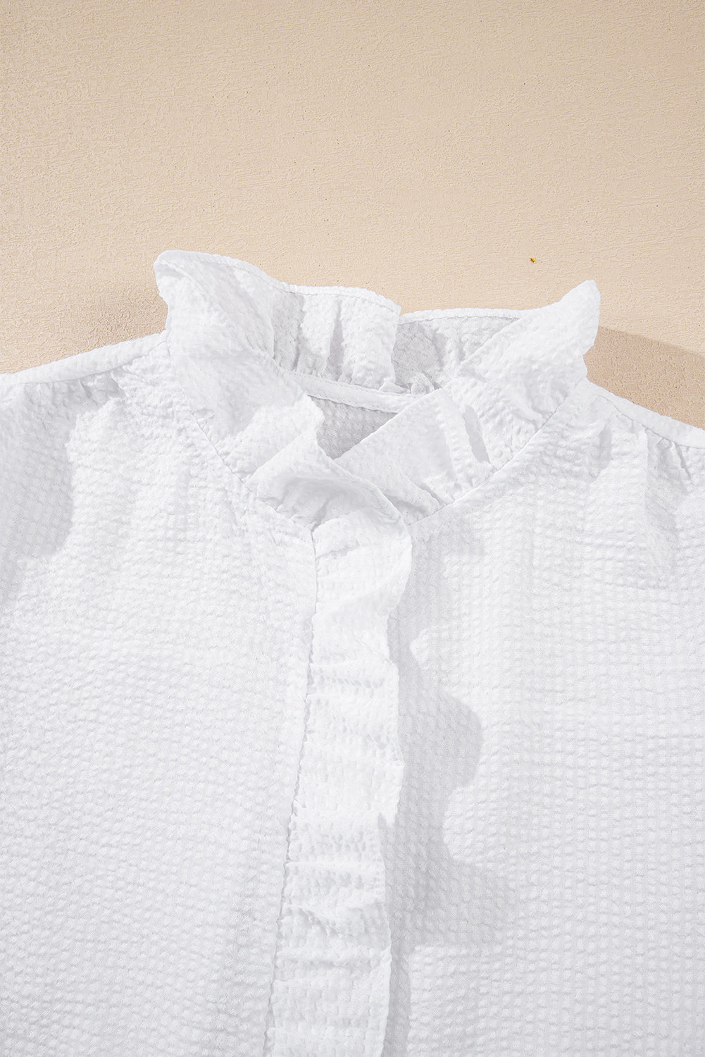 Beau Blue Striped Ruffle Short Bubble Sleeve Shirt