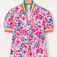 Floral Print Contrast Striped Detail Short Sleeve Blouse
