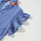 Frilly Split Neck Shirred Ruffle Sleeve Short Shift Dress