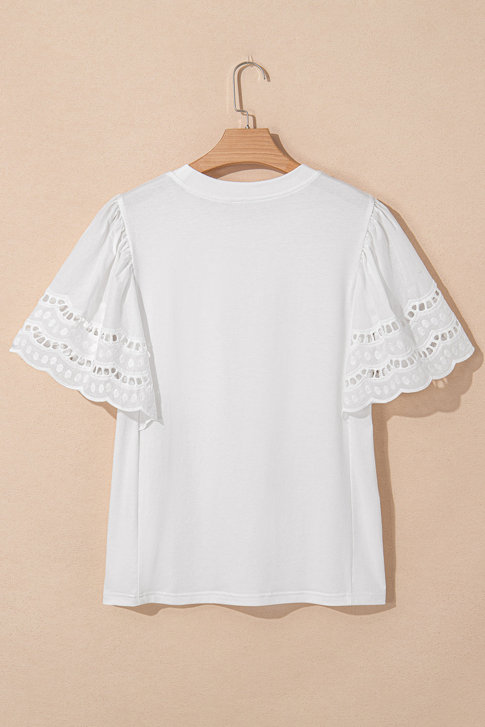 Hollow Out Embroidered Short Sleeve O Neck Top