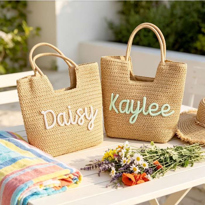 Personalized Straw Beach Bag