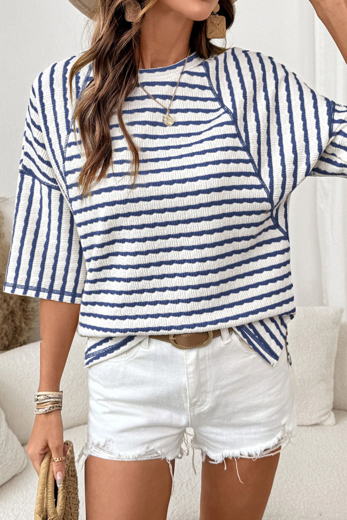Knit Split Hem Half Sleeve Loose Top