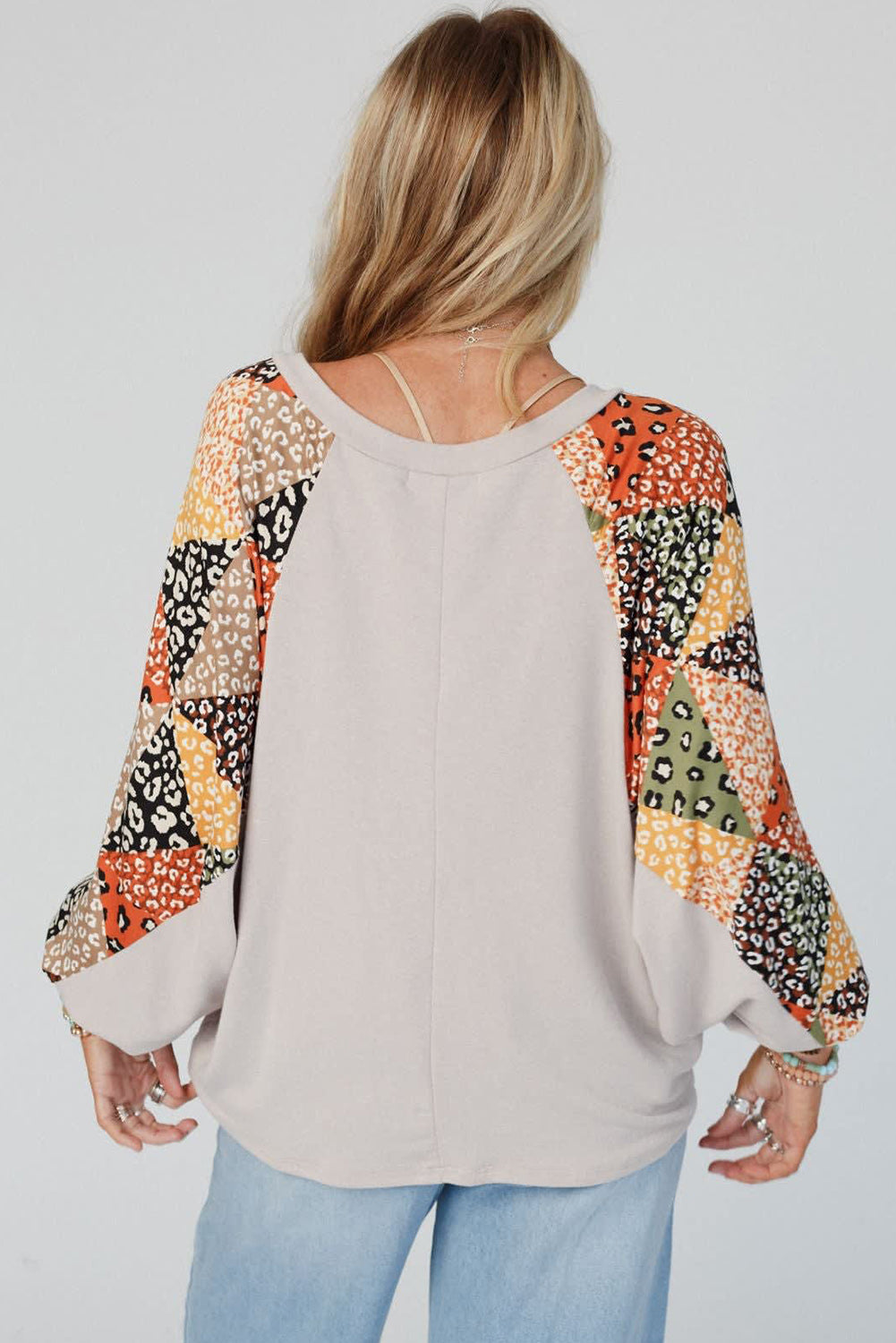 Patchwork V Neck Loose Top