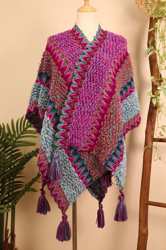 Ethnic Knit Shawl Wrap Cape Sweater Thickened Tassel Poncho Cloak