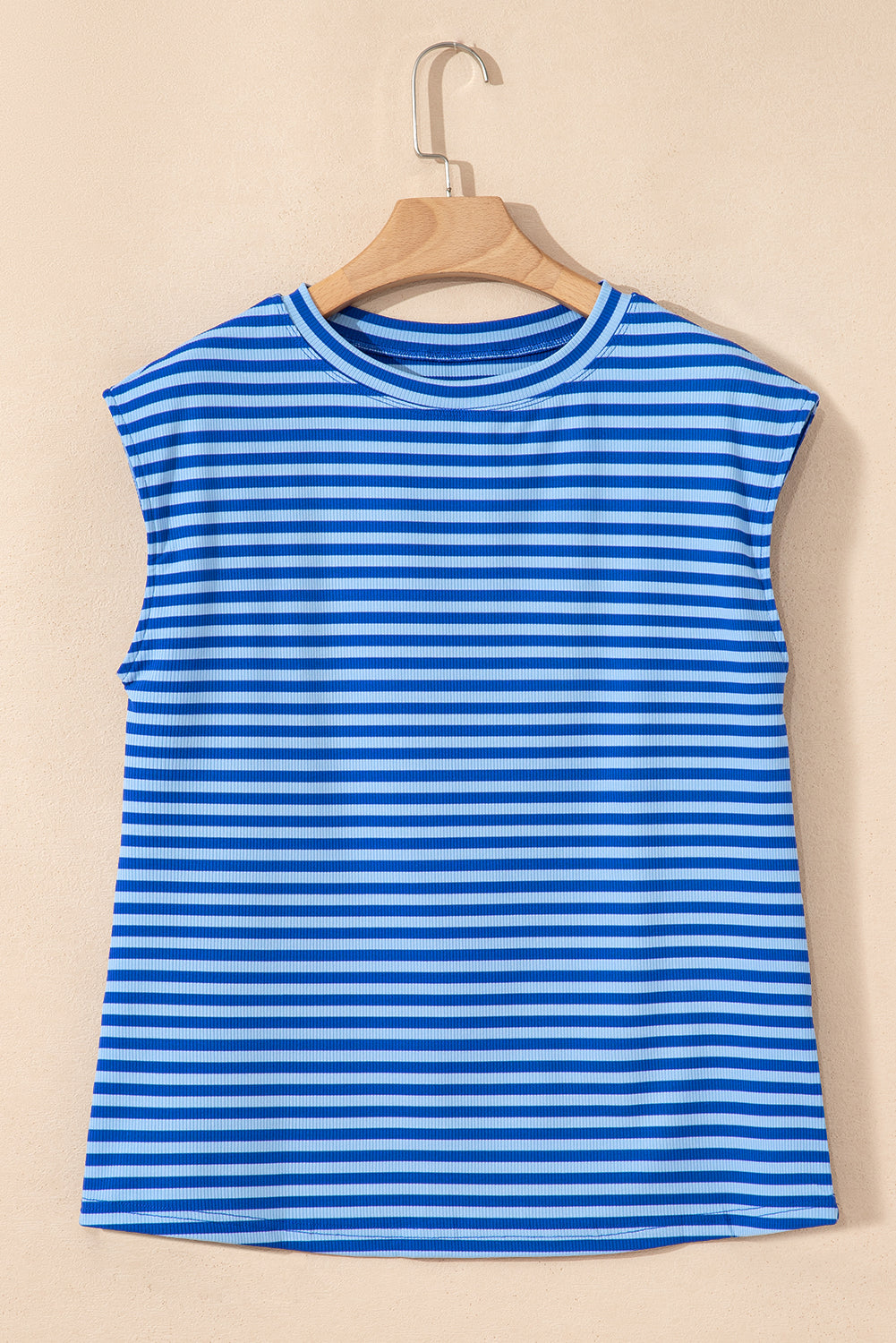 Ribbed Cap Sleeve Round Neck T Shirt