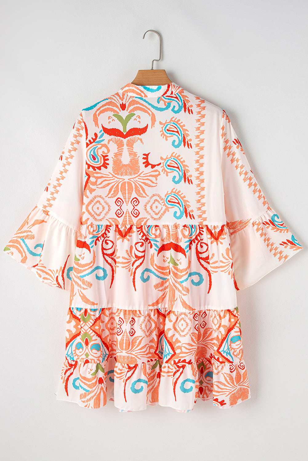 Tribal Print Bracelet Sleeve Buttoned Mini Dress