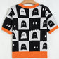 White Geometric Ghost Color Block Trim Short Sleeve Knit Sweater