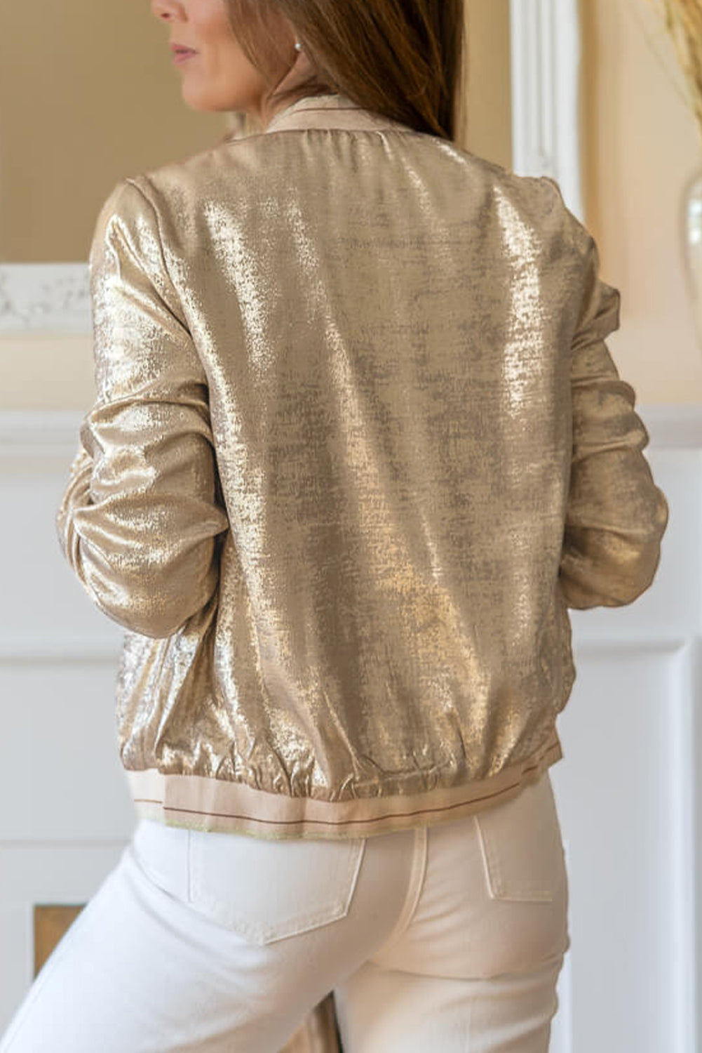 Metallic Zip up Baseball Jacket