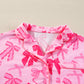 Bow Knot Print Lapel Collar Short Sleeve and Pants Pajamas Set