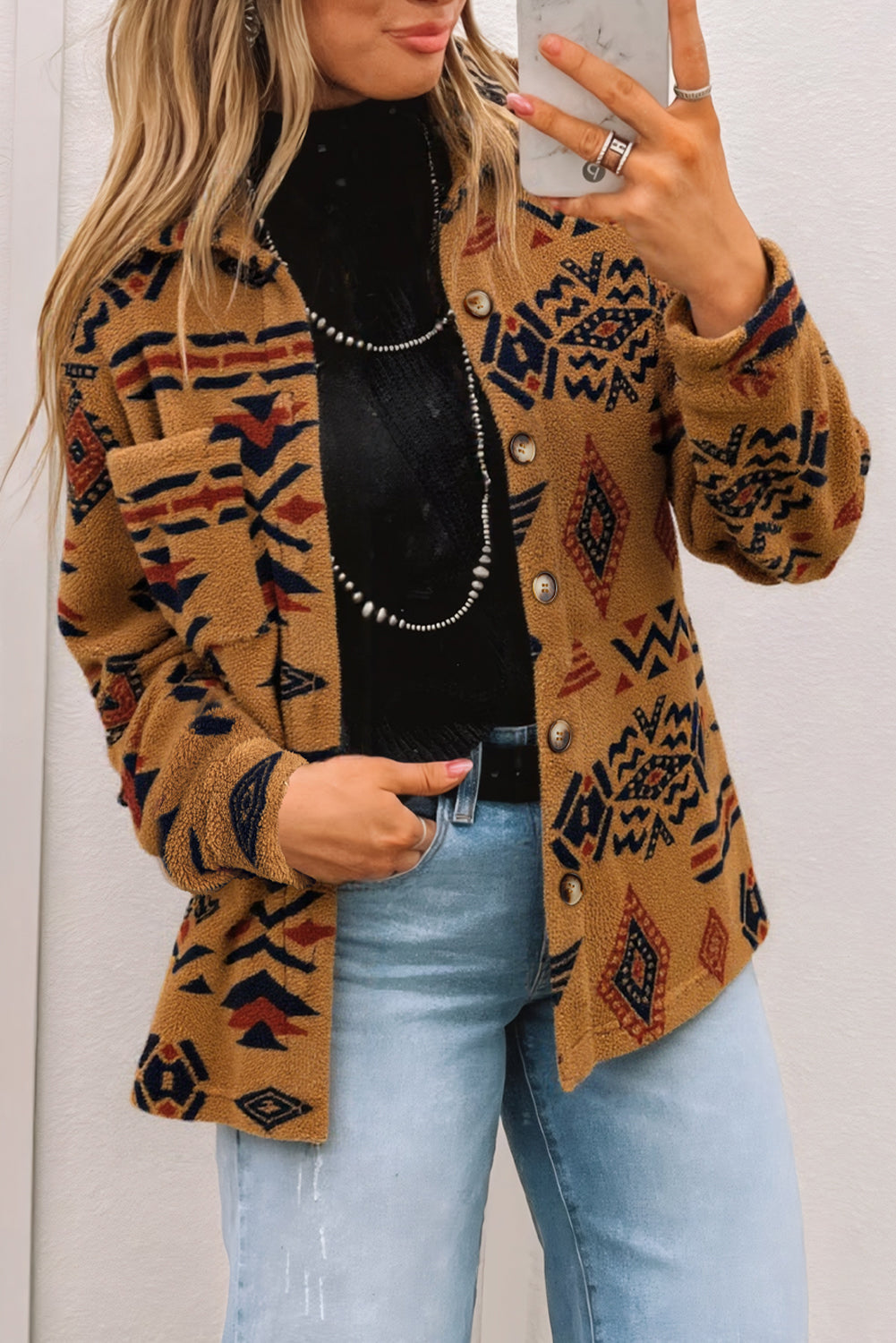 Western Aztec Pattern Fleece Shacket