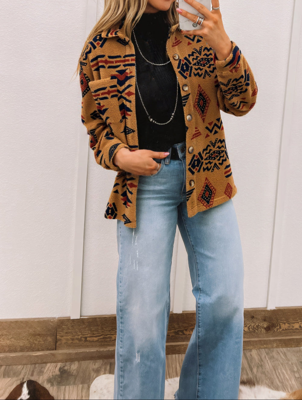 Western Aztec Pattern Fleece Shacket