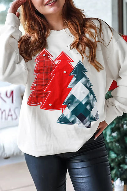 Christmas Tree Patched Drop Shoulder Sweatshirt