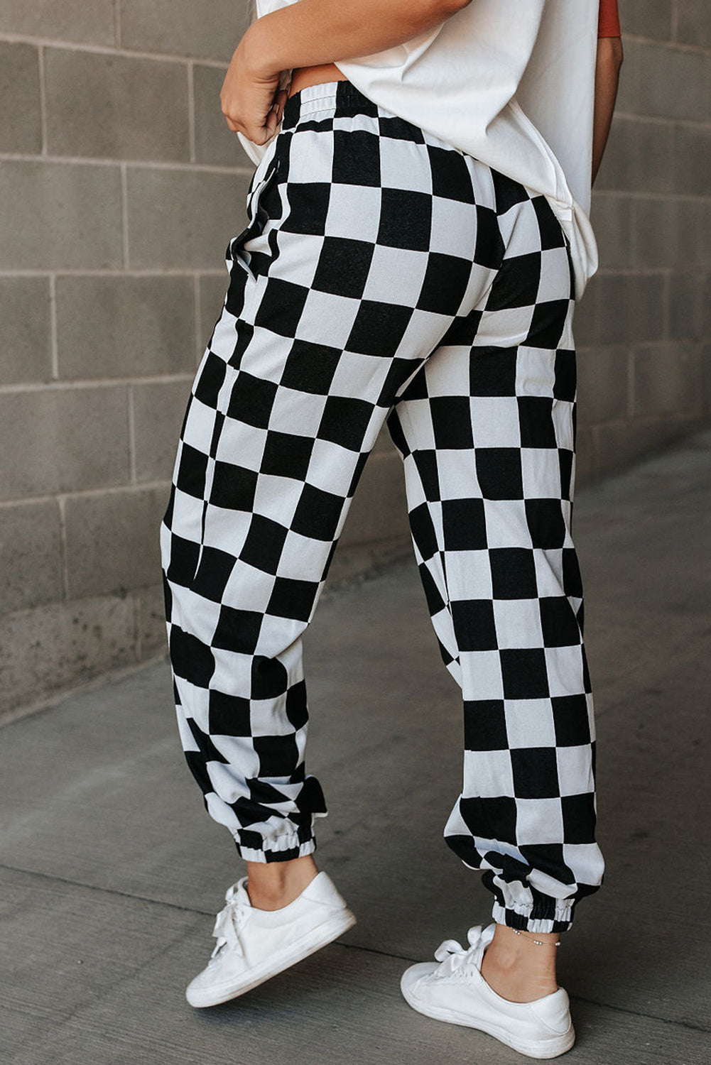 Checked Elastic Waist Joggers