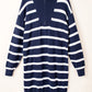 Striped O-ring Zip Collared Loose Sweater Mini Dress
