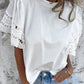 Hollow Out Embroidered Short Sleeve O Neck Top