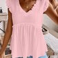 Textured Ruffled Trim V Neck Flutter Flowy Top