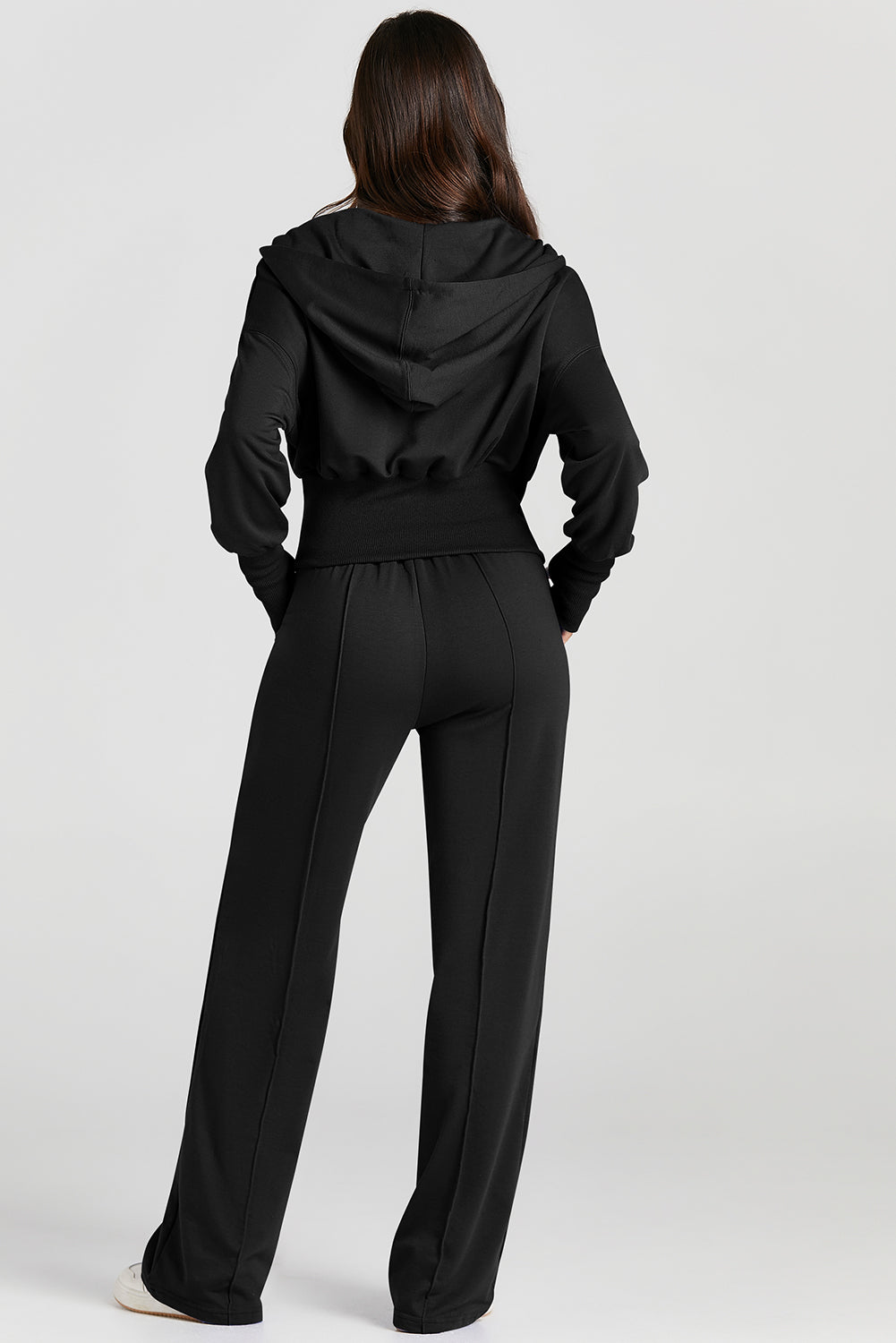 Double Zipper Hooded Jacket and Sweatpants Active Set